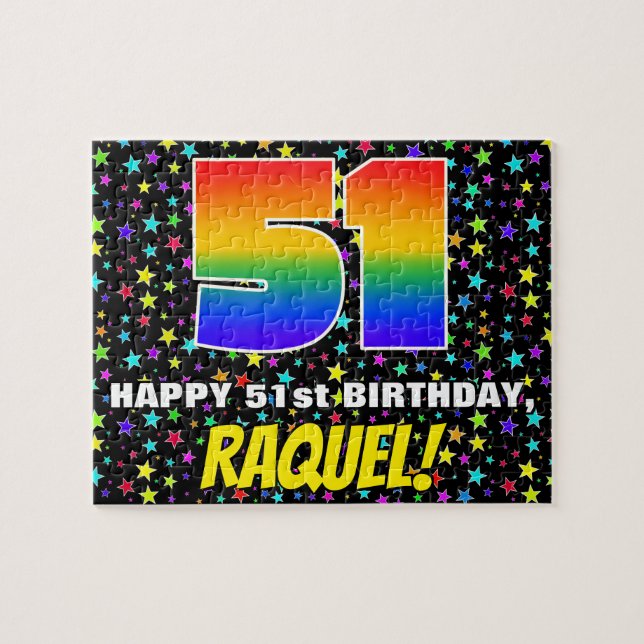 51st Birthday — Fun, Colourful Star Field Pattern Jigsaw Puzzle (Horizontal)