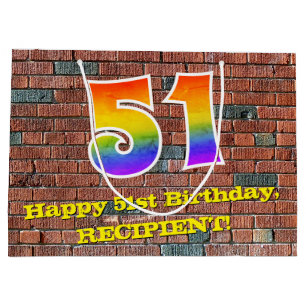 51st Birthday: Fun, Graffiti-Inspired Rainbow # 51 Large Gift Bag