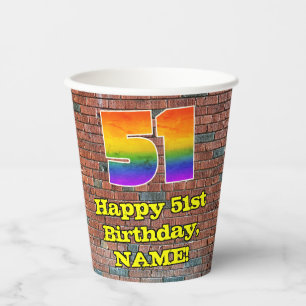 51st Birthday: Fun Graffiti-Inspired Rainbow 51 Paper Cups