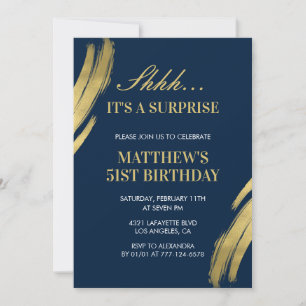 51st birthday invitation Surprise party Men Navy