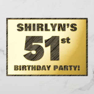 51st Birthday Party — Bold, Faux Wood Grain Text