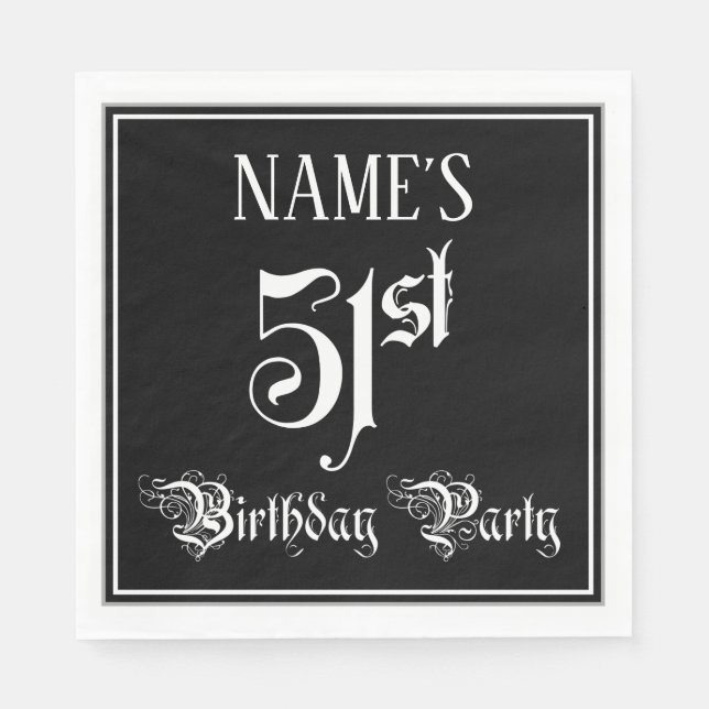 51st Birthday Party — Fancy Script + Custom Name Napkin (Front)