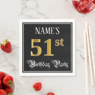 51st Birthday Party — Fancy Script, Faux Gold Lo Napkin