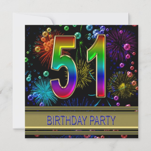 51st Birthday party Invitation with bubbles (Front)