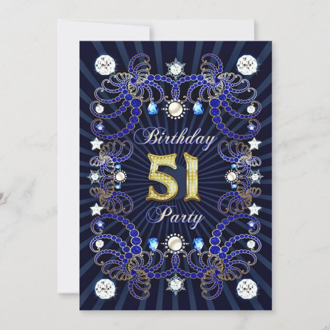 51st birthday party invite with masses of jewels (Front)