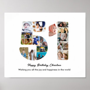 51st Birthday Party Number 51 Photo Collage Poster