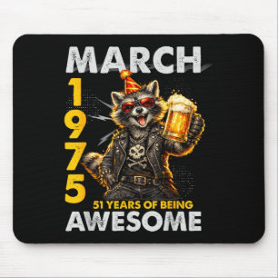 51st birthday racoon beer march 1975 vintage 51 mouse pad