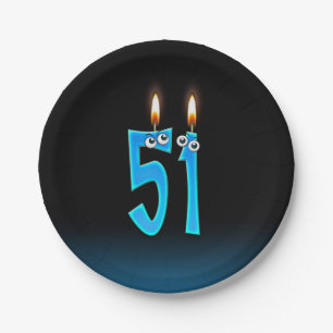 51st Birthday with lit candle numbers Paper Plate