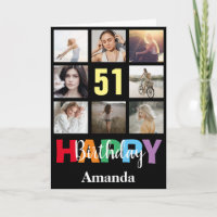 51st Happy Birthday Photo Collage Modern Black