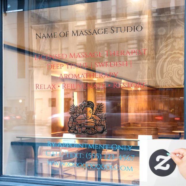 52" x 72" Massage Therapy Window Cling  (Cafe Window)