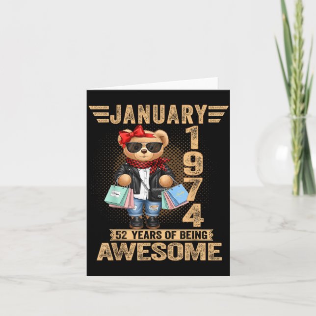 52 Year Old January 1974 Teddy Bear 52nd Birthday  Card (Front)