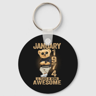 52 Year Old January 1974 Teddy Bear 52nd Birthday  Key Ring