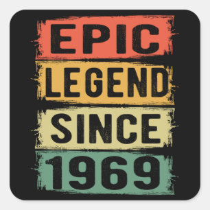 52 Years Old Bday 1969 Epic Legend 53rd Birthday Square Sticker