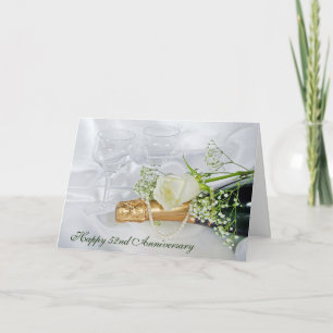 52nd Anniversary Champagne Bottle, Pearls and Rose Card