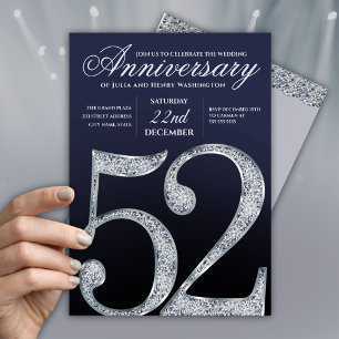 52nd Anniversary Diamond Silver Navy Blue Modern Invitation