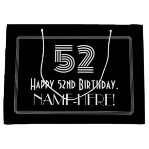 52nd Birthday — Art Deco Inspired Look "52" & Name Large Gift Bag