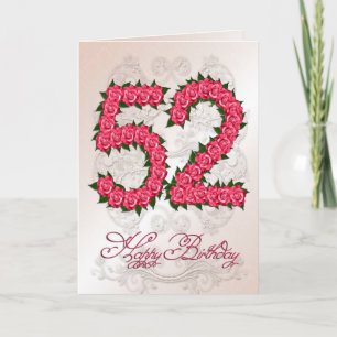 52nd birthday card with roses and leaves