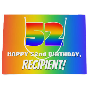 52nd Birthday: Colorful, Fun Rainbow Pattern # 52 Large Gift Bag
