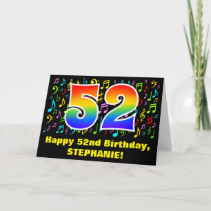 52nd Birthday: Colourful Music Symbols & Rainbow 5 Card