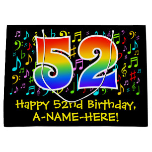 52nd Birthday - Colourful Music Symbols, Rainbow 5 Large Gift Bag