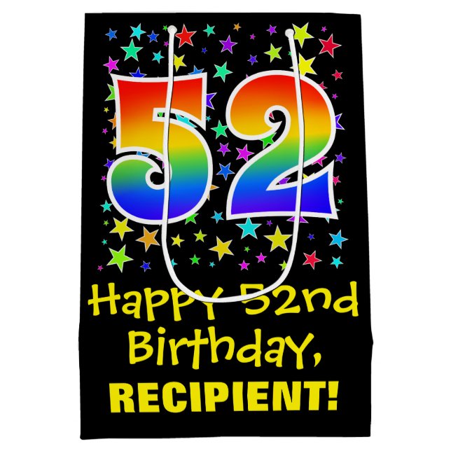 52nd Birthday: Colourful Stars Pattern & Rainbow 5 Medium Gift Bag (Back)