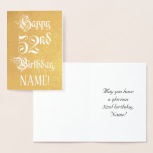 52nd Birthday: Elegant, Ornate Script; Custom Name Foil Card