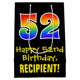 52nd Birthday: Fun, Bold, Colourful, Rainbow "52" Medium Gift Bag