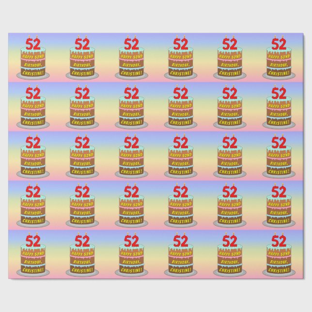 52nd Birthday: Fun Cake and Candles + Custom Name Wrapping Paper (Seam)