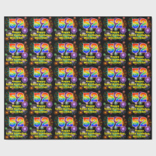 52nd Birthday: Fun Fireworks, Rainbow Look # “52” Wrapping Paper