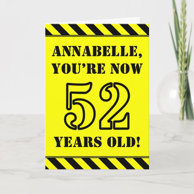 52nd Birthday: Fun Stencil Style Text, Custom Name Card (Front)