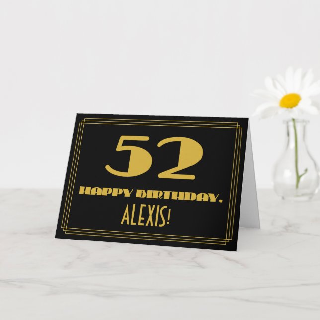 52nd Birthday: Name + Art Deco Inspired Look "52" Card (Small Plant)