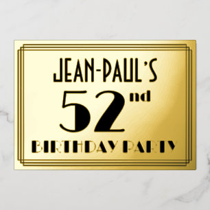 52nd Birthday Party — Art Deco Look “52” + Name