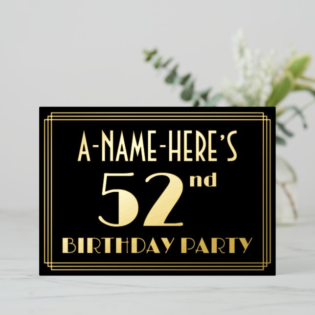 52nd Birthday Party: Art Deco Look “52”, w/ Name (Standing Front)