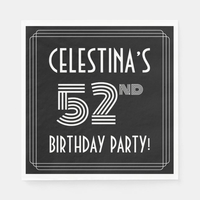 52nd Birthday Party: Art Deco Style + Custom Name Napkin (Front)