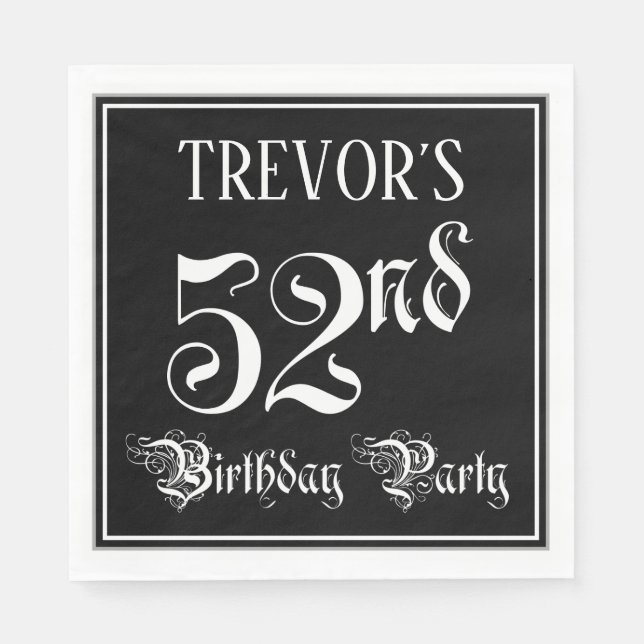 52nd Birthday Party — Fancy Script + Custom Name Napkin (Front)