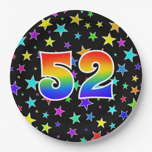 52nd Event: Bold, Fun, Colourful Rainbow 52 Paper Plate (Front)