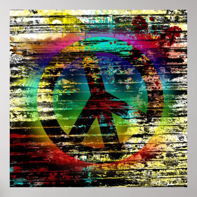 52x52 or Smaller Poster Rainbow Grunge Peace Paint (Front)