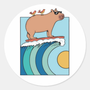539 Capybara Surfing T-Shirt Classic Round Sticker