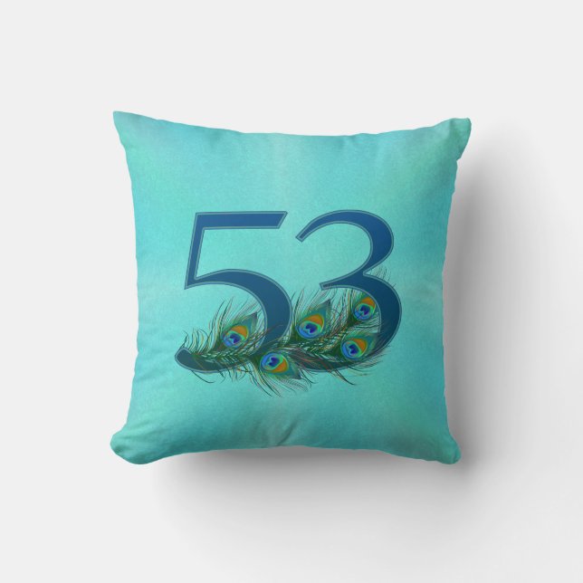 53 Peacock Feather Birthday Anniversary Elegant Cushion (Front)