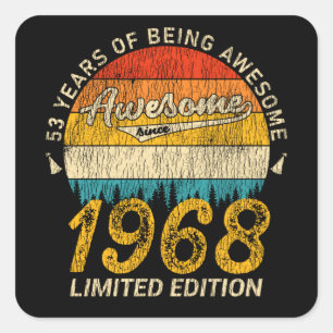 53 Year Old Bday 1968 Awesome Since 53rd Birthday Square Sticker