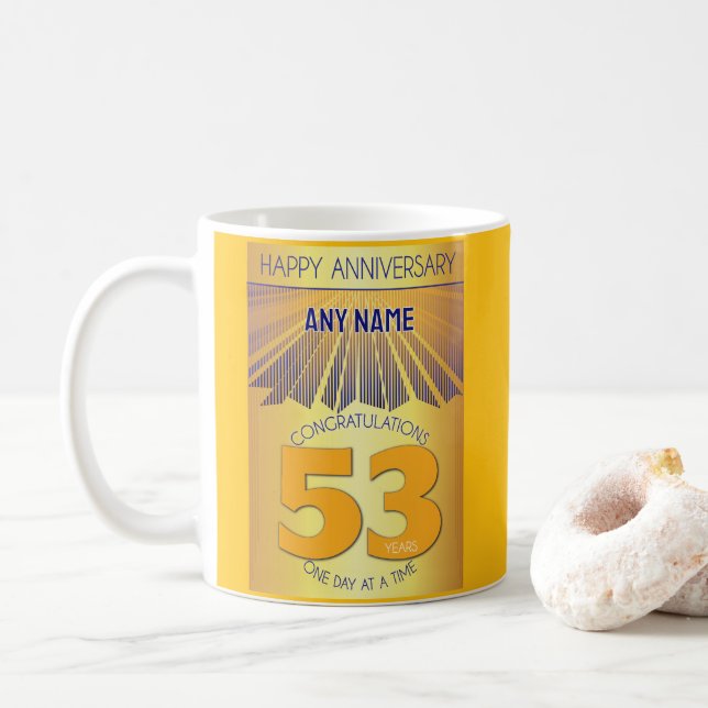 53 Year Sober Anniversary | Golden Ray 12 Step Coffee Mug (With Donut)