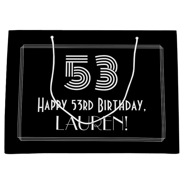 53rd Birthday — Art Deco Inspired Look "53" & Name Large Gift Bag (Front)