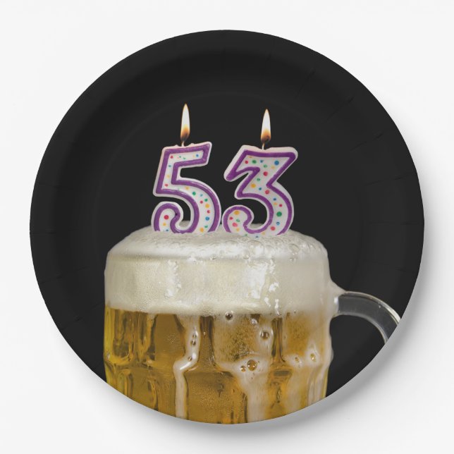 53rd Birthday Beer on black Paper Plate (Front)