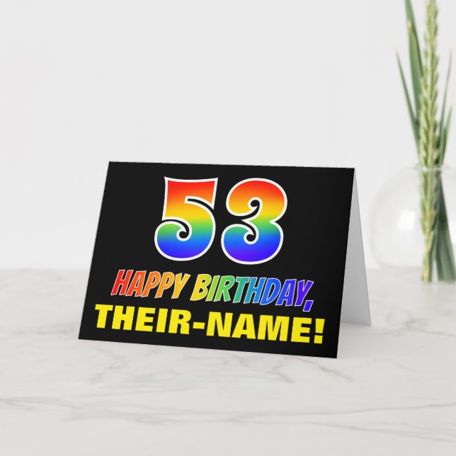 53rd Birthday: Bold, Fun, Simple, Rainbow 53 Card (Front)
