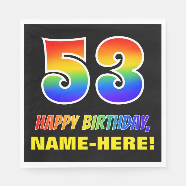 53rd Birthday: Bold, Fun, Simple, Rainbow 53 Napkin (Front)