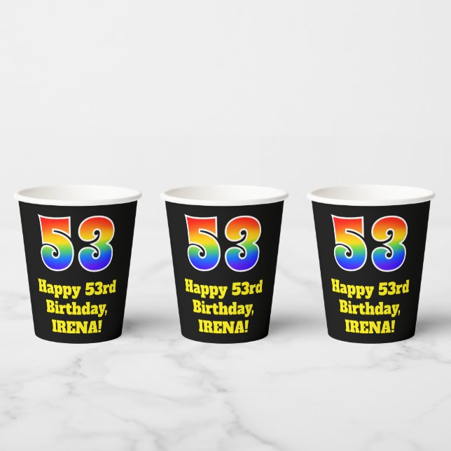 53rd Birthday: Colourful, Fun, Exciting, Rainbow 5 Paper Cups (Multi)