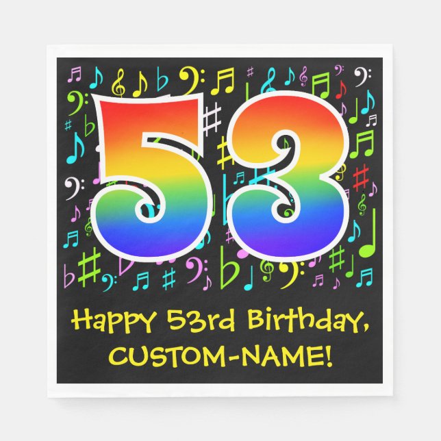 53rd Birthday - Colourful Music Symbols, Rainbow 5 Napkin (Front)