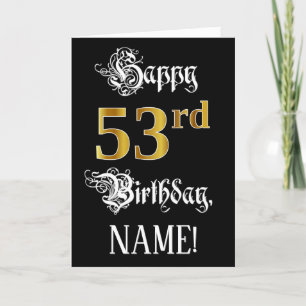 53rd Birthday — Fancy Script; Faux Gold Look; Name Card