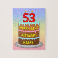 53rd Birthday: Fun Cake and Candles + Custom Name