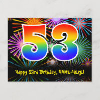 53rd Birthday – Fun Fireworks Pattern + Rainbow 53